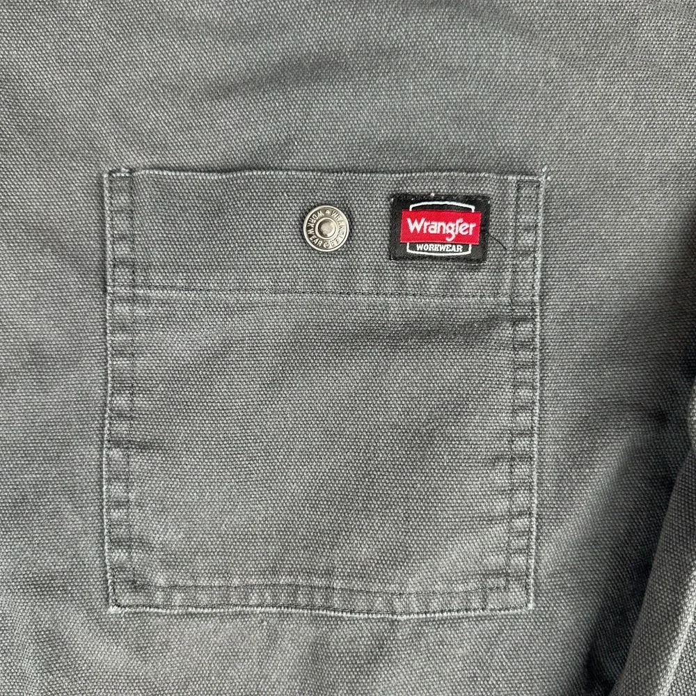 Wrangler Workwear Snap Shirt Hooded Jacket XL Gray Canvas (Drawstring Removed)